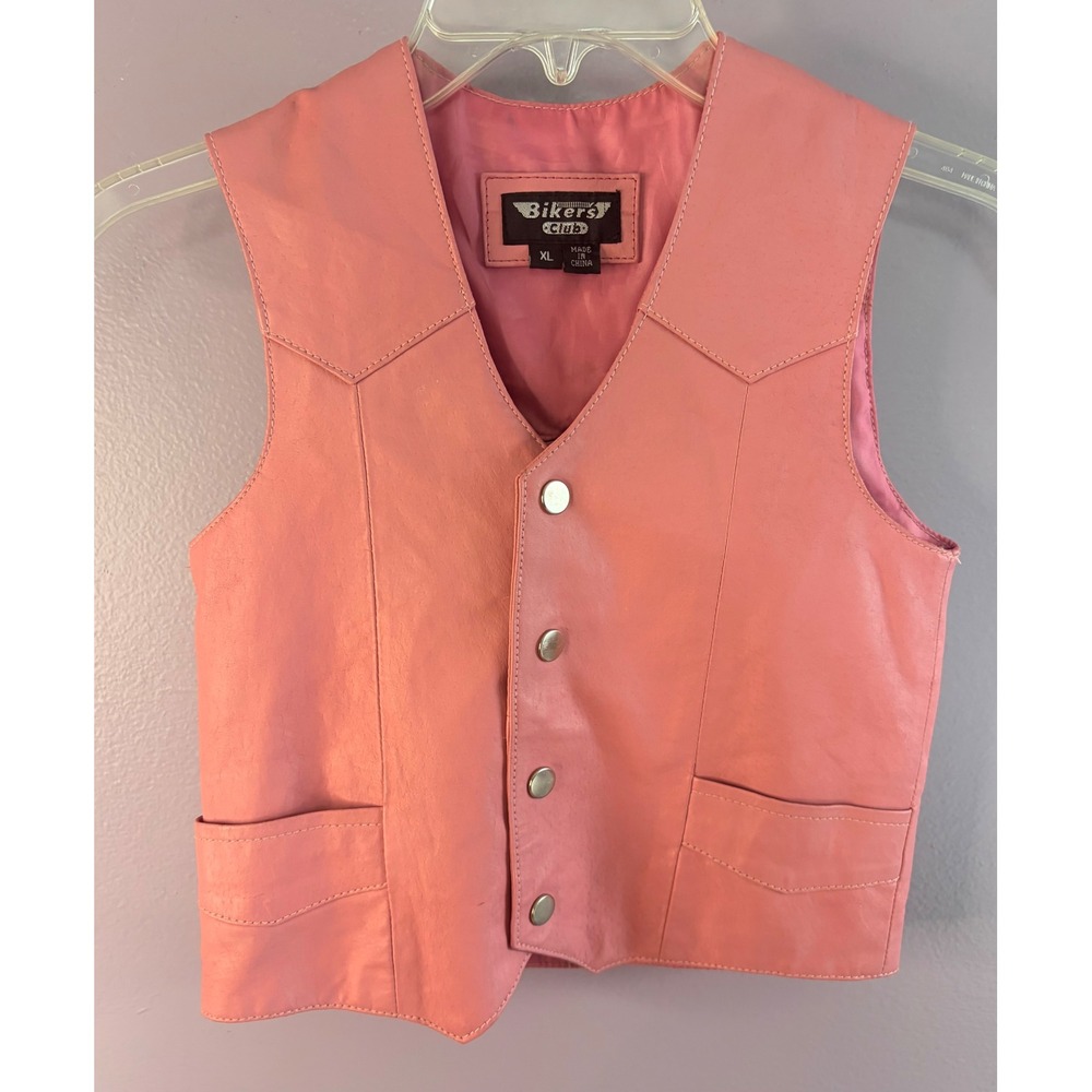 Pink Leather Motorcycle Vest XL Girls Skull Butterfly Patch Moto Biker‎